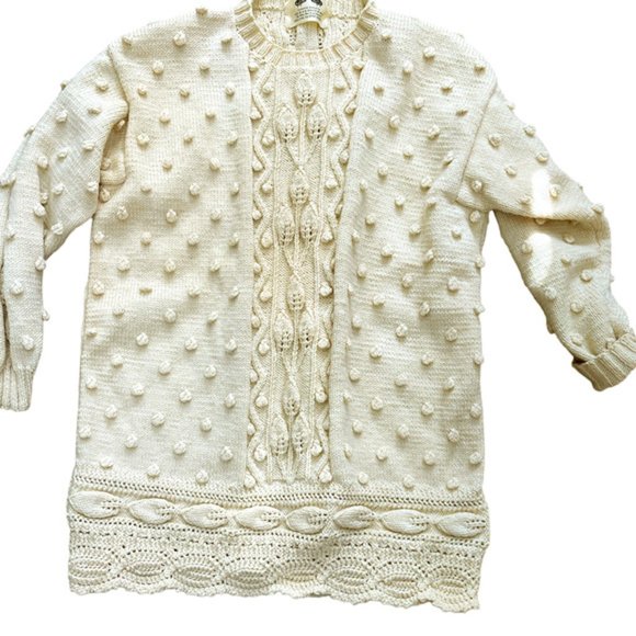 Black Sheep of Rye Sweater‎ Tunic Ivory Fisherman Cable Wool England sz M/L - Picture 6 of 6